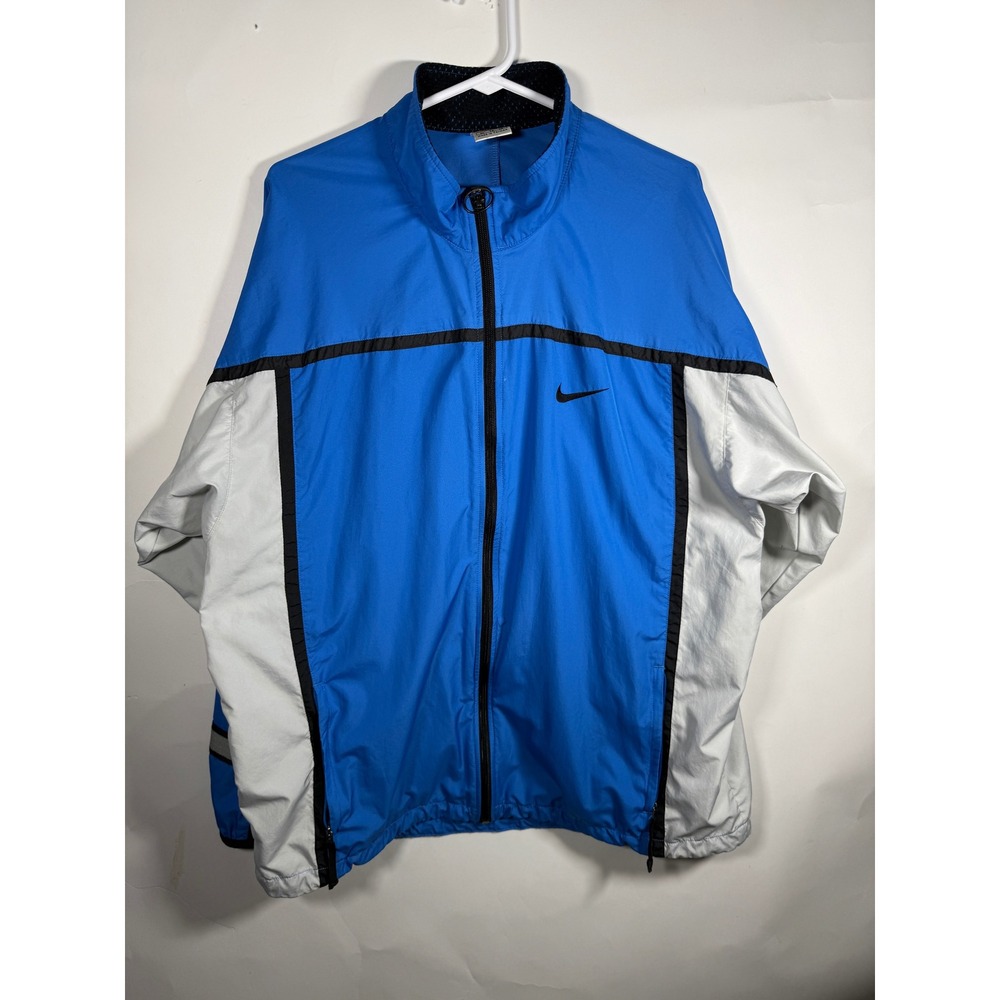 Vintage Nike Windbreaker Jacket XL Blue White Black Colorblock Full Zip 90s Mens